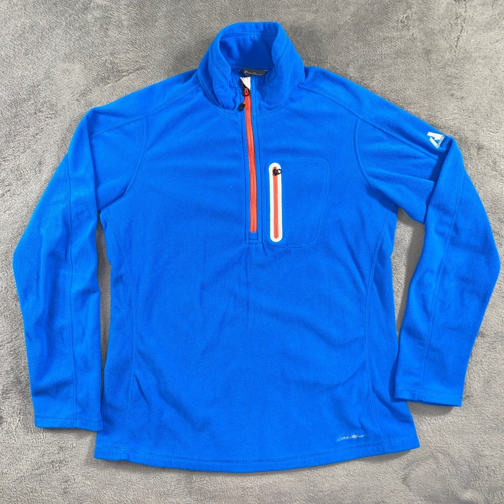 Eddie Bauer Fleece Pullover Women L Blue First Ascent 1/4 Zip Hiking Mock Neck